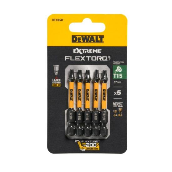 Prekės „Sukimo antgaliukai FLEXTORQ T15 57 mm, DeWALT, 5 vnt.“ paveikslėlis