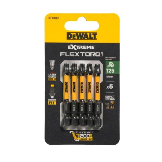 Prekės „Sukimo antgaliukai FLEXTORQ T25 57 mm, DeWALT, 5 vnt.“ paveikslėlis
