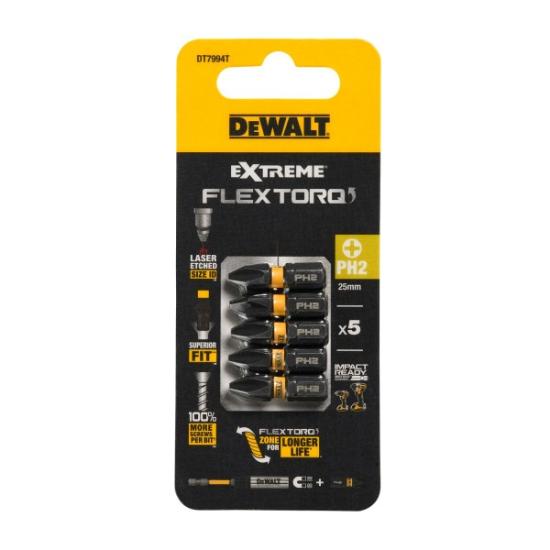Prekės „Sukimo antgaliukai FLEXTORQ PH2, 25mm, DeWALT, 5 vnt.“ paveikslėlis
