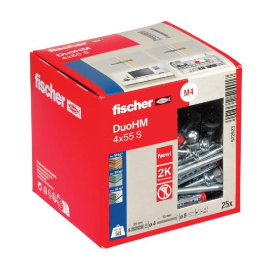 Prekės „Tuščiavidurių konstrukcijų kaištis DuoHM 4x55 S PH TX, Fischer, 25 vnt.“ paveikslėlis
