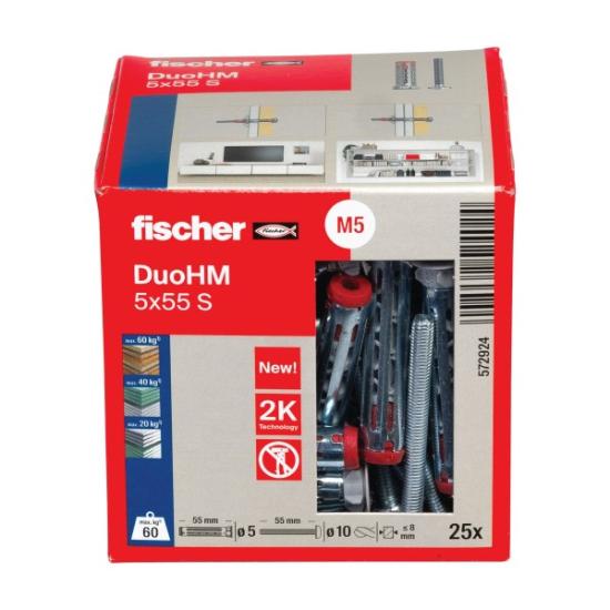Prekės „Tuščiavidurių konstrukcijų kaištis DuoHM 5x55 S PH TX, Fischer, 25 vnt.“ paveikslėlis