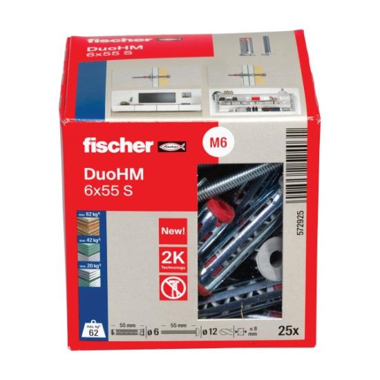 Prekės „Tuščiavidurių konstrukcijų kaištis DuoHM 6x55 S PH TX, Fischer, 25 vnt.“ paveikslėlis