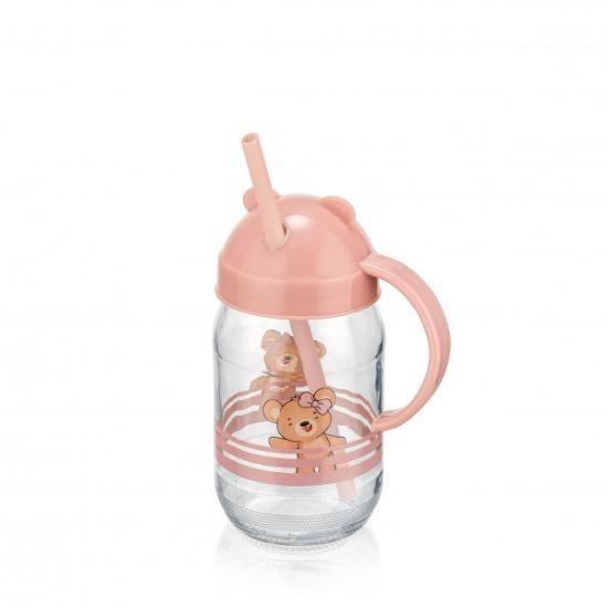 Prekės „Puodukas stikl. 370ml s/d ir šiaudeliu TEDDY C-374“ paveikslėlis