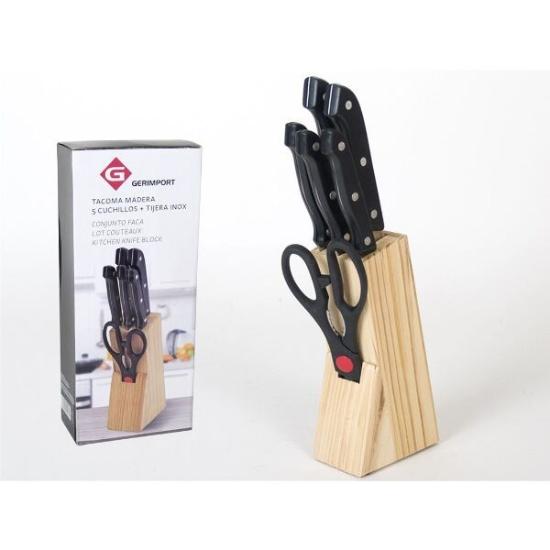Prekės „Peilių rink. 5vnt+žirklės su med. stovu 33*11*6cm“ paveikslėlis