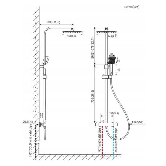 Prekės „Dušo sistema su termostatiniu maišytuvu AURALUM NVTB806“ paveikslėlis