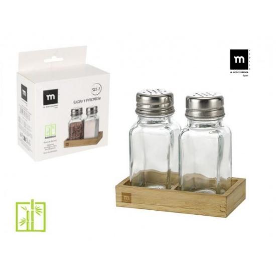 Prekės „Druskinė ir pipirinė stikl. su med. stovu 11*6cm“ paveikslėlis