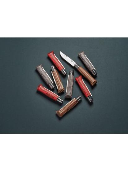 Prekės „Peilis Opinel Nr.8 Laminated Red nerūdijančio plieno ašmenimis ir raudona beržo rankena“ paveikslėlis