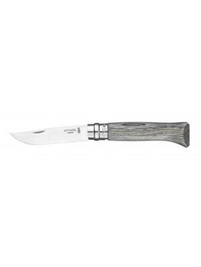 Prekės „Peilis Opinel Nr.8 Laminated Grey nerūdijančio plieno ašmenimis ir pilka beržo rankena“ paveikslėlis