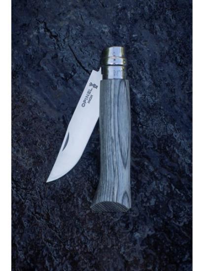Prekės „Peilis Opinel Nr.8 Laminated Grey nerūdijančio plieno ašmenimis ir pilka beržo rankena“ paveikslėlis