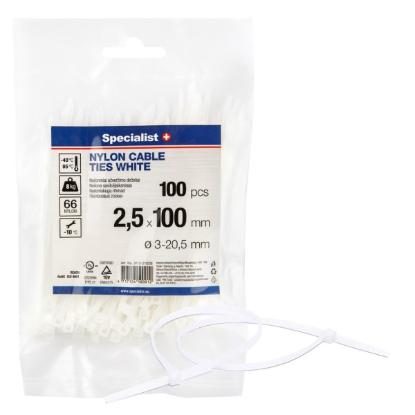 Prekės „Dirželis nailon. baltas 2,5x100mm,100vnt“ paveikslėlis