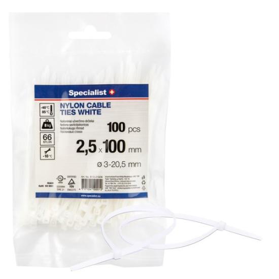 Prekės „Dirželis nailon. baltas 2,5x100mm,100vnt“ paveikslėlis