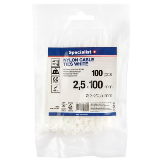 Prekės „Dirželis nailon. baltas 2,5x100mm,100vnt“ paveikslėlis