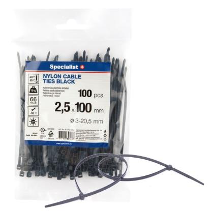 Prekės „Dirželis nailon. juodas 2,5x100mm,100vnt“ paveikslėlis