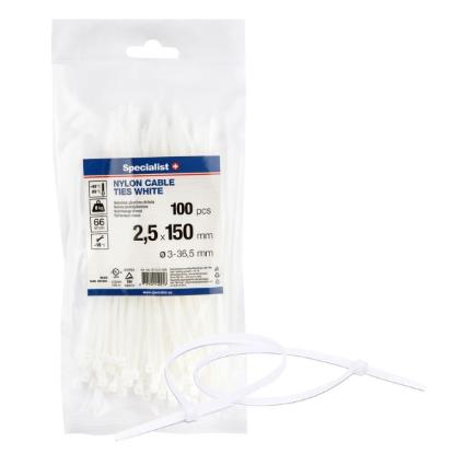 Prekės „Dirželis nailon. baltas 2,5x150mm,100vnt“ paveikslėlis