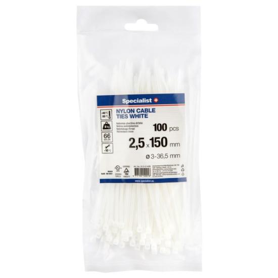 Prekės „Dirželis nailon. baltas 2,5x150mm,100vnt“ paveikslėlis
