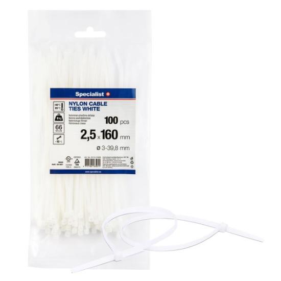Prekės „Dirželis nailon. baltas 2,5x160mm,100vnt“ paveikslėlis