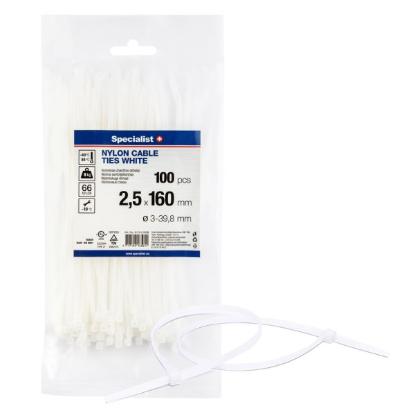Prekės „Dirželis nailon. baltas 2,5x160mm,100vnt“ paveikslėlis