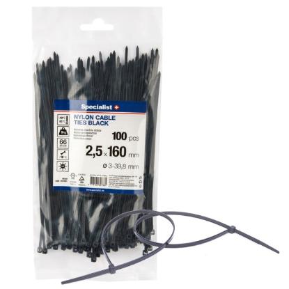 Prekės „Dirželis nailon. juodas 2,5x160mm,100vnt“ paveikslėlis