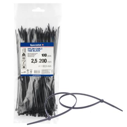 Prekės „Dirželis nailon. juodas 2,5x200mm,100vnt“ paveikslėlis