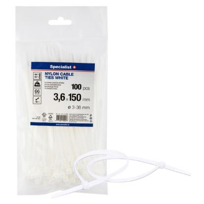 Prekės „Dirželis nailon. baltas 3,6x150mm,100vnt“ paveikslėlis