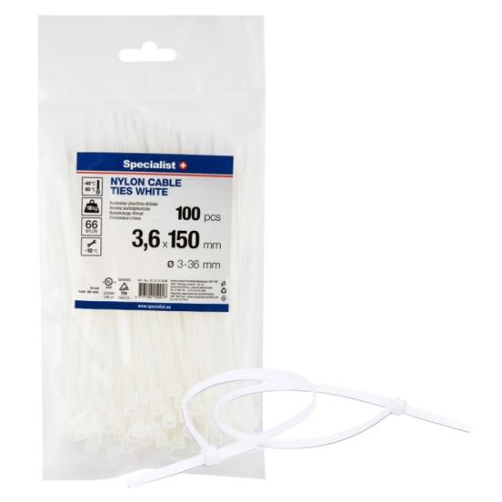 Prekės „Dirželis nailon. baltas 3,6x150mm,100vnt“ paveikslėlis