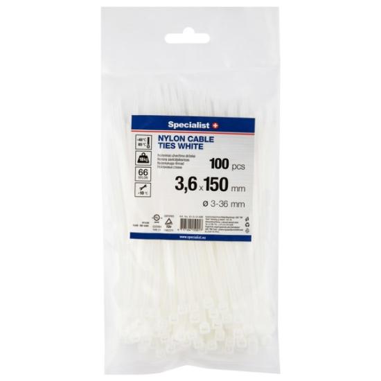 Prekės „Dirželis nailon. baltas 3,6x150mm,100vnt“ paveikslėlis
