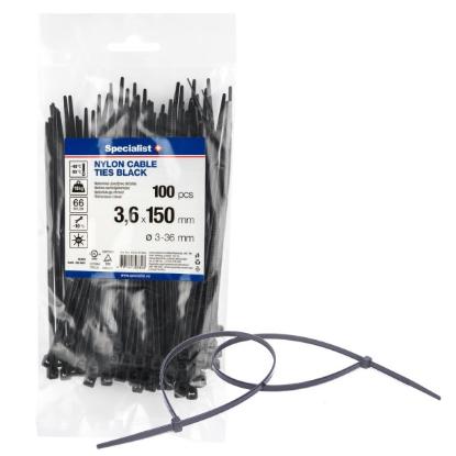Prekės „Dirželis nailon. juodas 3,6x150mm,100vnt“ paveikslėlis
