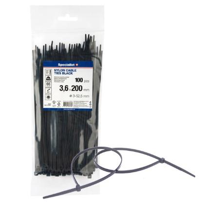Prekės „Dirželis nailon. juodas 3,6x200mm,100vnt“ paveikslėlis
