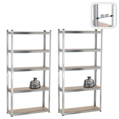 Prekės „Stelažai 5 lentynų 2 vnt.180x90x30cm 175kg GWI0885 komplektas“ paveikslėlis