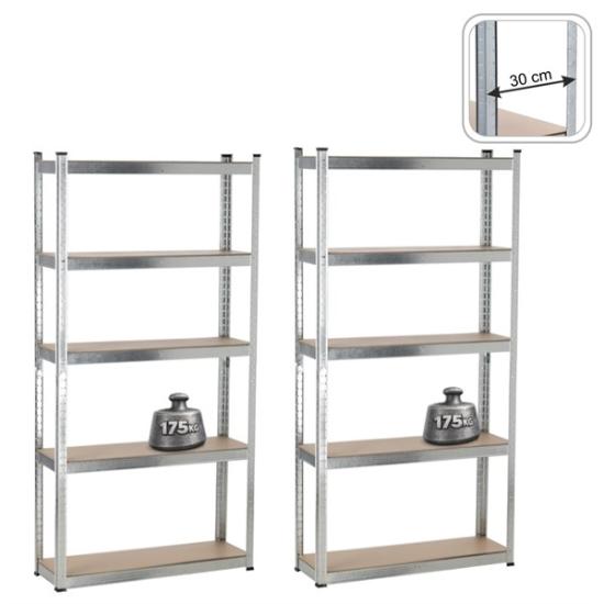 Prekės „Stelažai 5 lentynų 2 vnt.180x90x30cm 175kg GWI0885 komplektas“ paveikslėlis