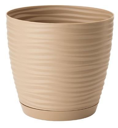 Prekės „Plastikinis vazonas Sahara Petit 19 su padėklu, 19 × 17,3 cm, šviesiai rudas“ paveikslėlis