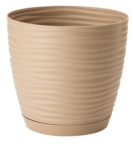 Prekės „Plastikinis vazonas Sahara Petit 19 su padėklu, 19 × 17,3 cm, šviesiai rudas“ paveikslėlis