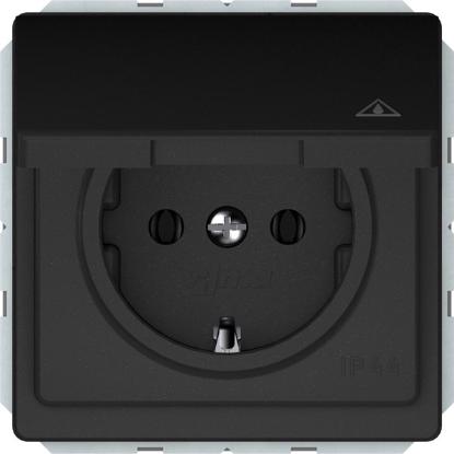 Prekės „Rozetė b\r su įžeminimu ir dangteliu RP16-003-02 ST150V juoda mat.“ paveikslėlis
