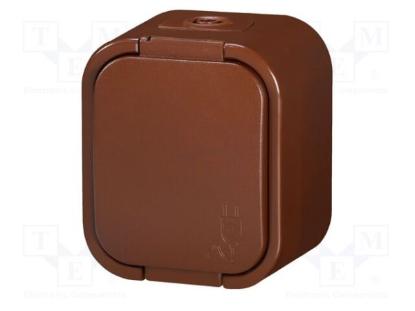 Prekės „Viengubas, vandeniui atsparus lizdas su dangteliu, , s/m, 2p+Z, 16A, 250V, SCHUKO IP54“ paveikslėlis