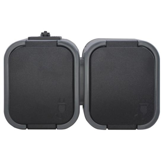 Prekės „Dvigubas, vandeniui atsparus lizdas su dangteliu, , s/m, 2p+Z, 16A, 250V, SCHUKO IP54“ paveikslėlis