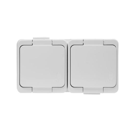 Prekės „Dvigubas, vandeniui atsparus lizdas su dangteliu, , s/m, 2p+Z, 16A, 250V, SCHUKO IP44“ paveikslėlis
