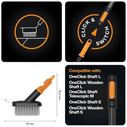 Prekės „Fiskars OneClick grindinio siūlių valymo šepetys su plieniniais šereliais“ paveikslėlis