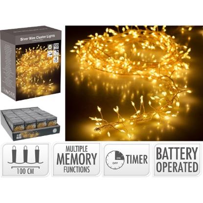 Prekės „Girlianda LED ant sidabrinės vielutės, 100 LED, šiltai balta, lauko, su laikmačiu, 8 funkcijų“ paveikslėlis