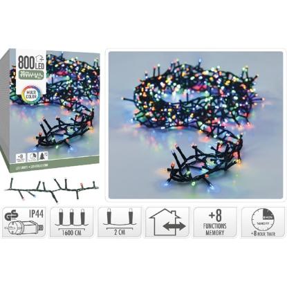 Prekės „Girlianda elektrinė, 800 LED, 16 m, įvairiaspalvė, lauko, su laikmačiu, 8 funkcijų“ paveikslėlis