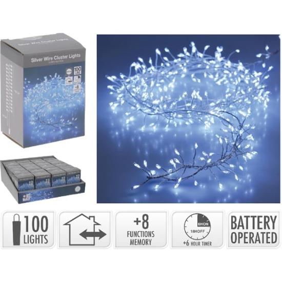 Prekės „Girlianda LED ant sidabrinės vielutės, 100 LED, balta, lauko, su laikmačiu, 8 funkcijų“ paveikslėlis