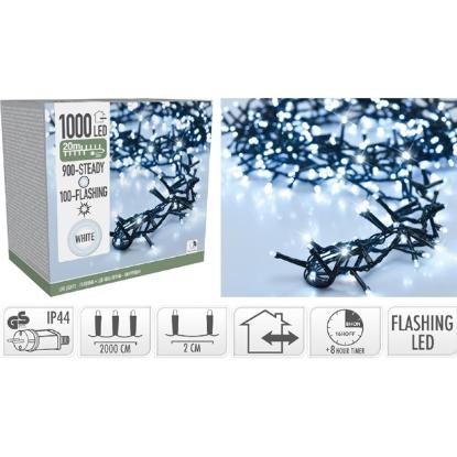 Prekės „Girlianda elektrinė, 1000 LED, 20 m, balta, lauko, su laikmačiu“ paveikslėlis