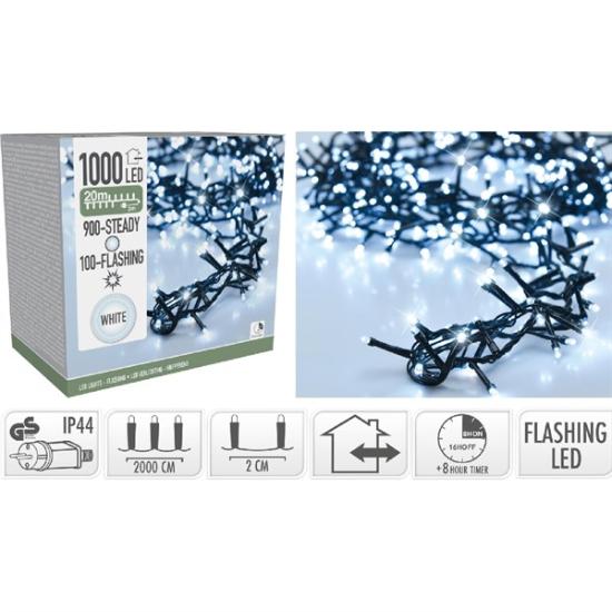 Prekės „Girlianda elektrinė, 1000 LED, 20 m, balta, lauko, su laikmačiu“ paveikslėlis