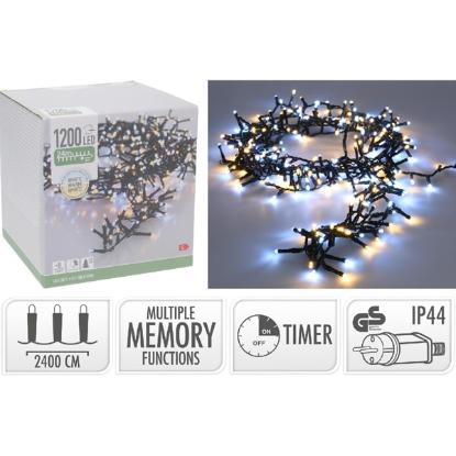 Prekės „Girlianda elektrinė, 1200 LED, 24 m, balta / šiltai balta, lauko, su laikmačiu, 8 funkcijų“ paveikslėlis