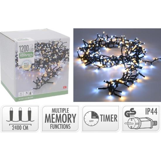 Prekės „Girlianda elektrinė, 1200 LED, 24 m, balta / šiltai balta, lauko, su laikmačiu, 8 funkcijų“ paveikslėlis