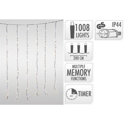 Prekės „LED šviesų užuolaida su krioklio efektu, 1008 LED, 200 × 150 cm, balta, lauko, su laikmačiu“ paveikslėlis