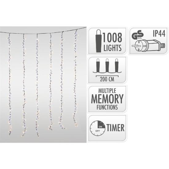 Prekės „LED šviesų užuolaida su krioklio efektu, 1008 LED, 200 × 150 cm, balta, lauko, su laikmačiu“ paveikslėlis