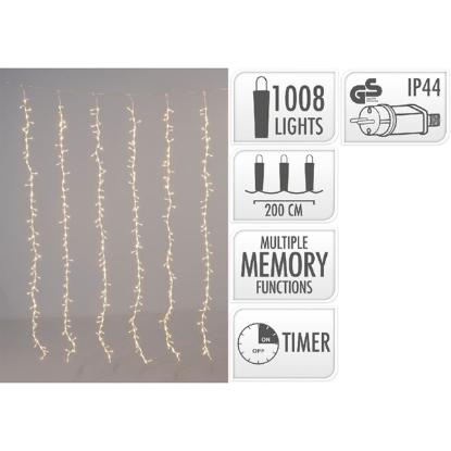 Prekės „LED šviesų užuolaida su krioklio efektu, 1008 LED, 200 × 150 cm, balta / šiltai balta, lauko, su laikmačiu“ paveikslėlis