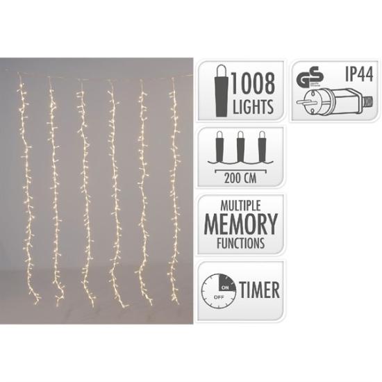 Prekės „LED šviesų užuolaida su krioklio efektu, 1008 LED, 200 × 150 cm, balta / šiltai balta, lauko, su laikmačiu“ paveikslėlis