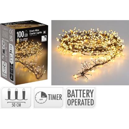 Prekės „Girlianda LED juodu laidu, 100 LED, 1 m, šiltai balta / itin šiltai balta, su laikmačiu“ paveikslėlis