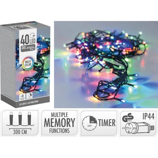 Prekės „Girlianda elektrinė, 40 LED, 3 m, įvairiaspalvė, lauko, su laikmačiu, 8 funkcijų“ paveikslėlis